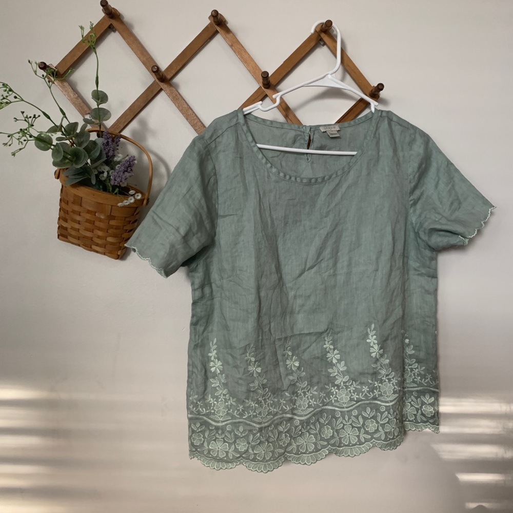 J crew embroidered linen feel blouse